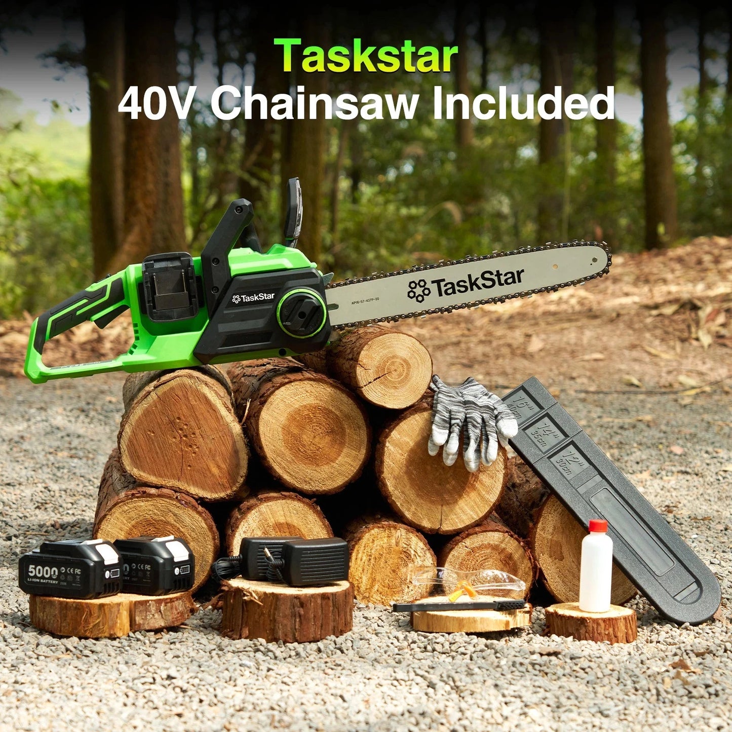 TaskStar 40V Brushless Cordless Chainsaw With 2 5.0Ah Batteries