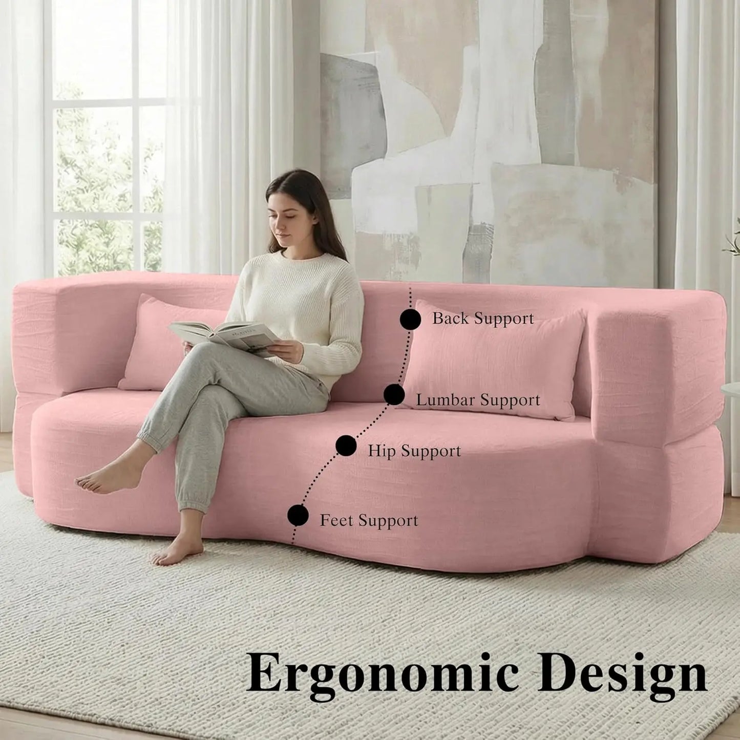 Convertible Sofa Bed 2 In 1 Fabric Folding Couch Mattress