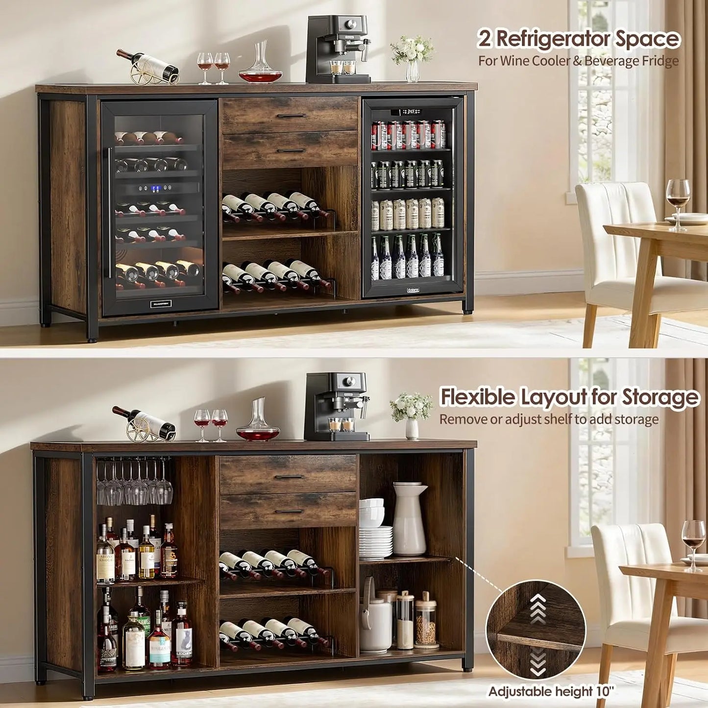 Coffee Bar Cabinet With Built In Fridge Spaces Wood Farmhouse Style
