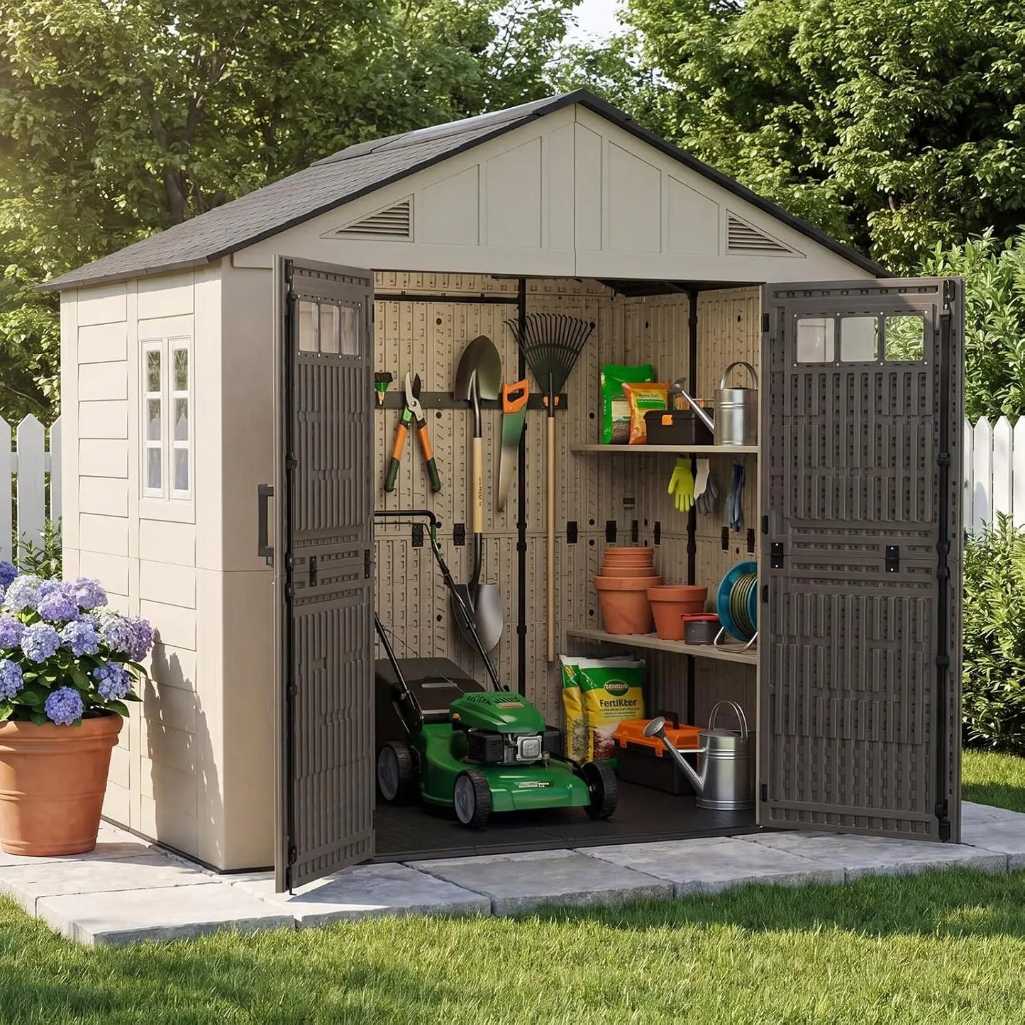 Large Resin Outdoor Storage Shed With Floor And Lockable Door