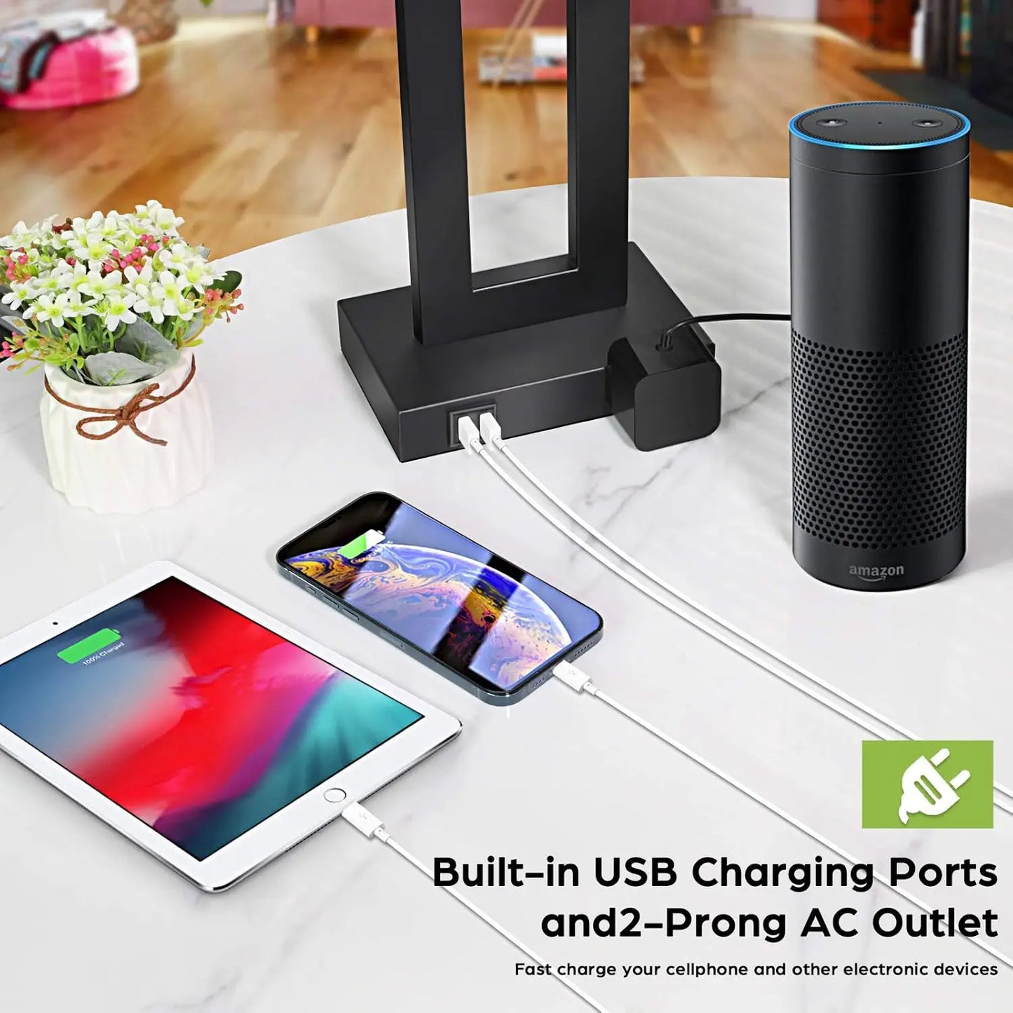 2-Pack Touch Control Table Lamp With USB Ports Dimmable Nightstand