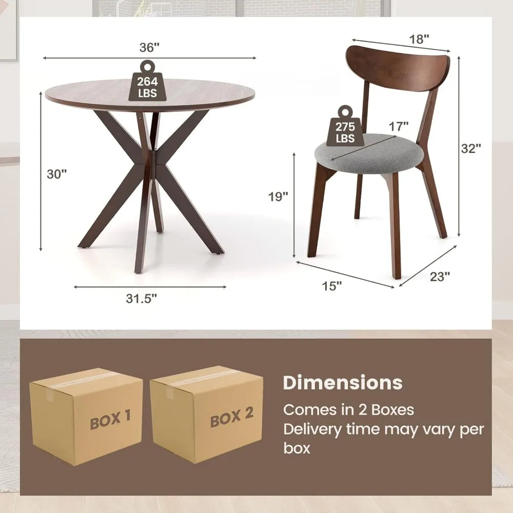MKDK Mid Century Modern Round Dining Table Set For Two