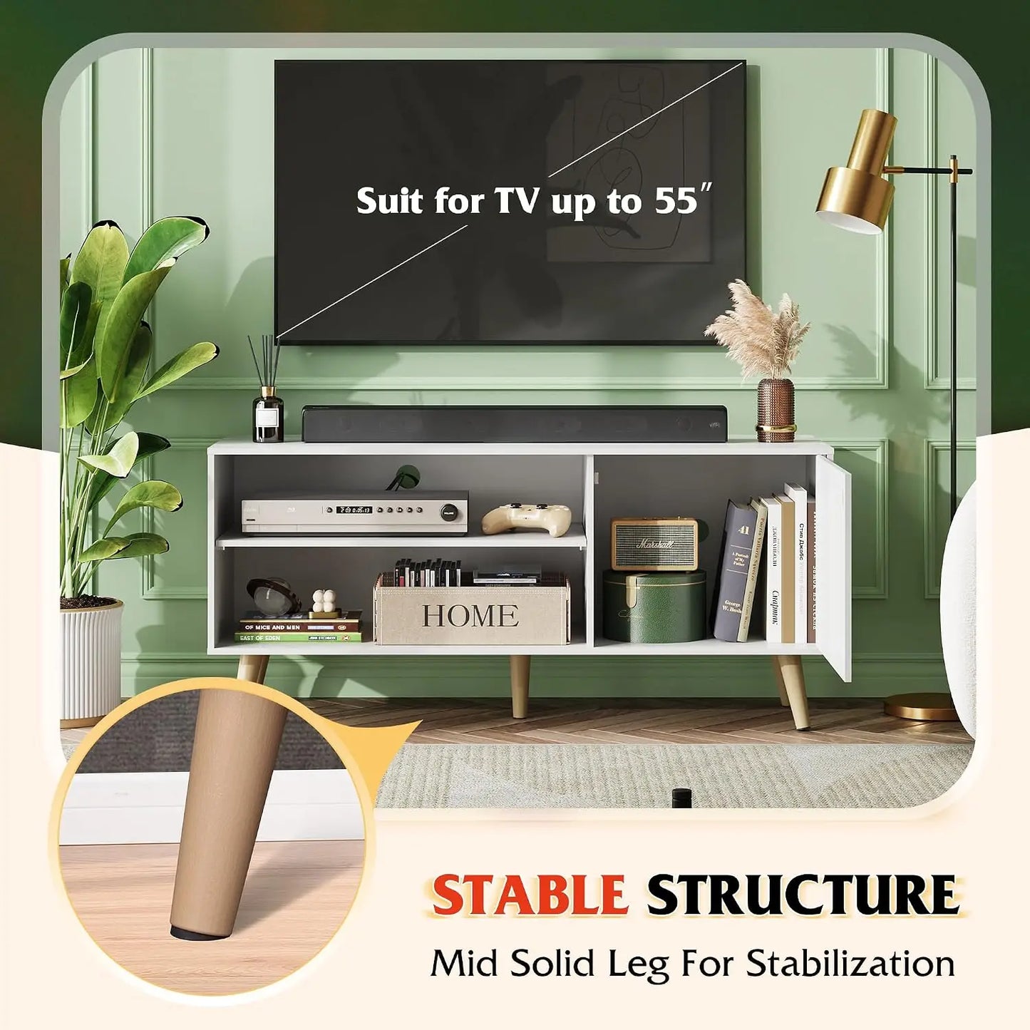TV Stand With Storage Cabinet And Cable Management