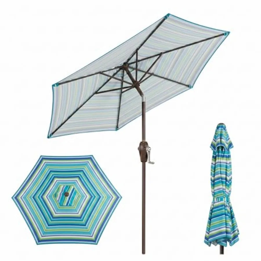 Patio Market Umbrella With Push Button Tilt Crank 6 Fiberglass Ribs UPF50 Plus