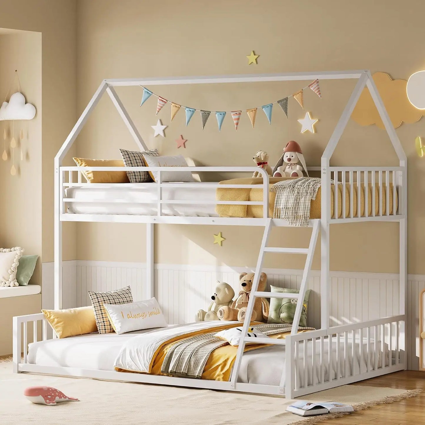 LIKIMIO Twin Over Full Bunk Bed With Metal Slats System