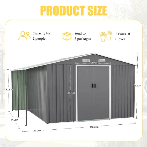 Oversized Metal Storage Shed With Lockable Door For Tools