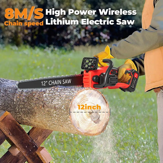 Cordless Mini Electric Chainsaw With 2 Batteries And Charger