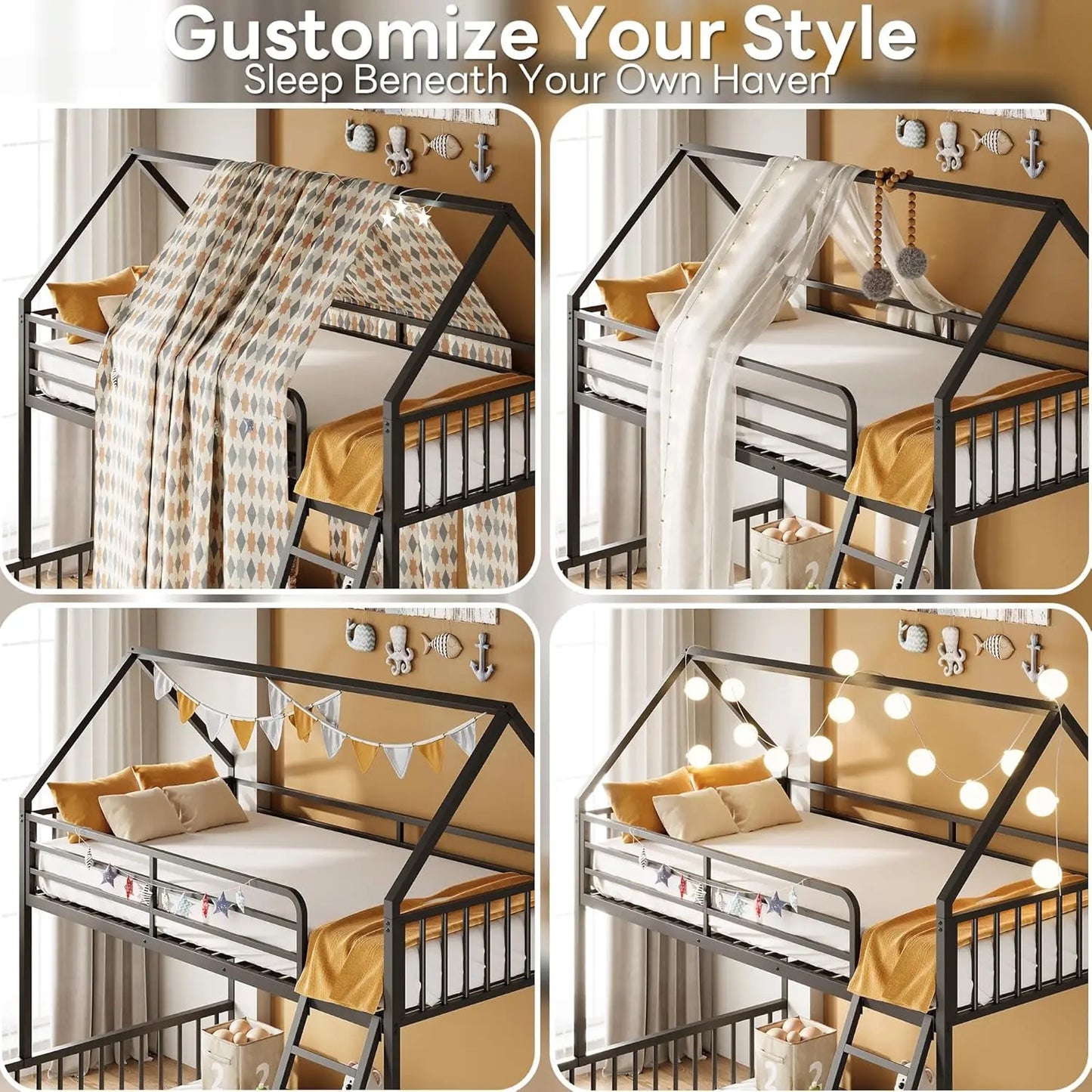 LIKIMIO Twin Over Full Bunk Bed With Metal Slats System