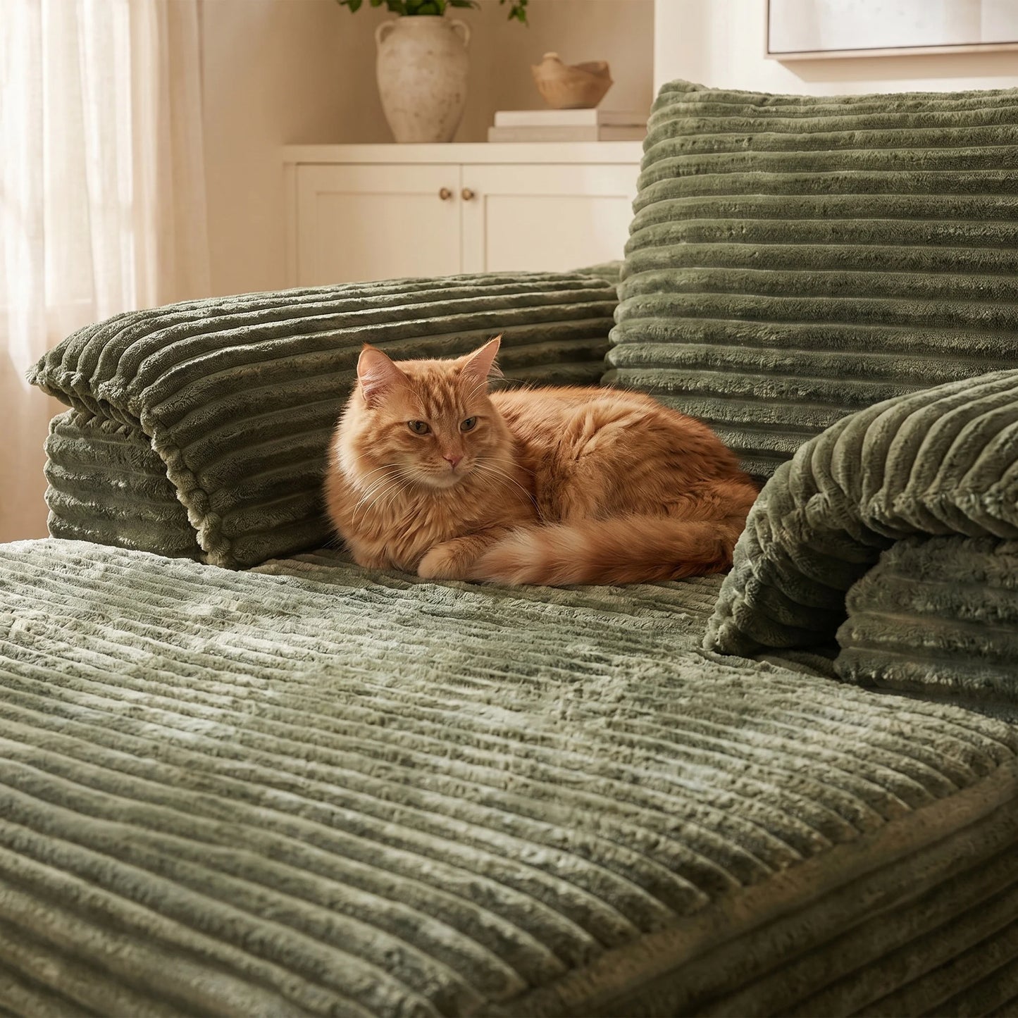 Corduroy Sofa Bed Lounge Chair With Armrests And Pillows