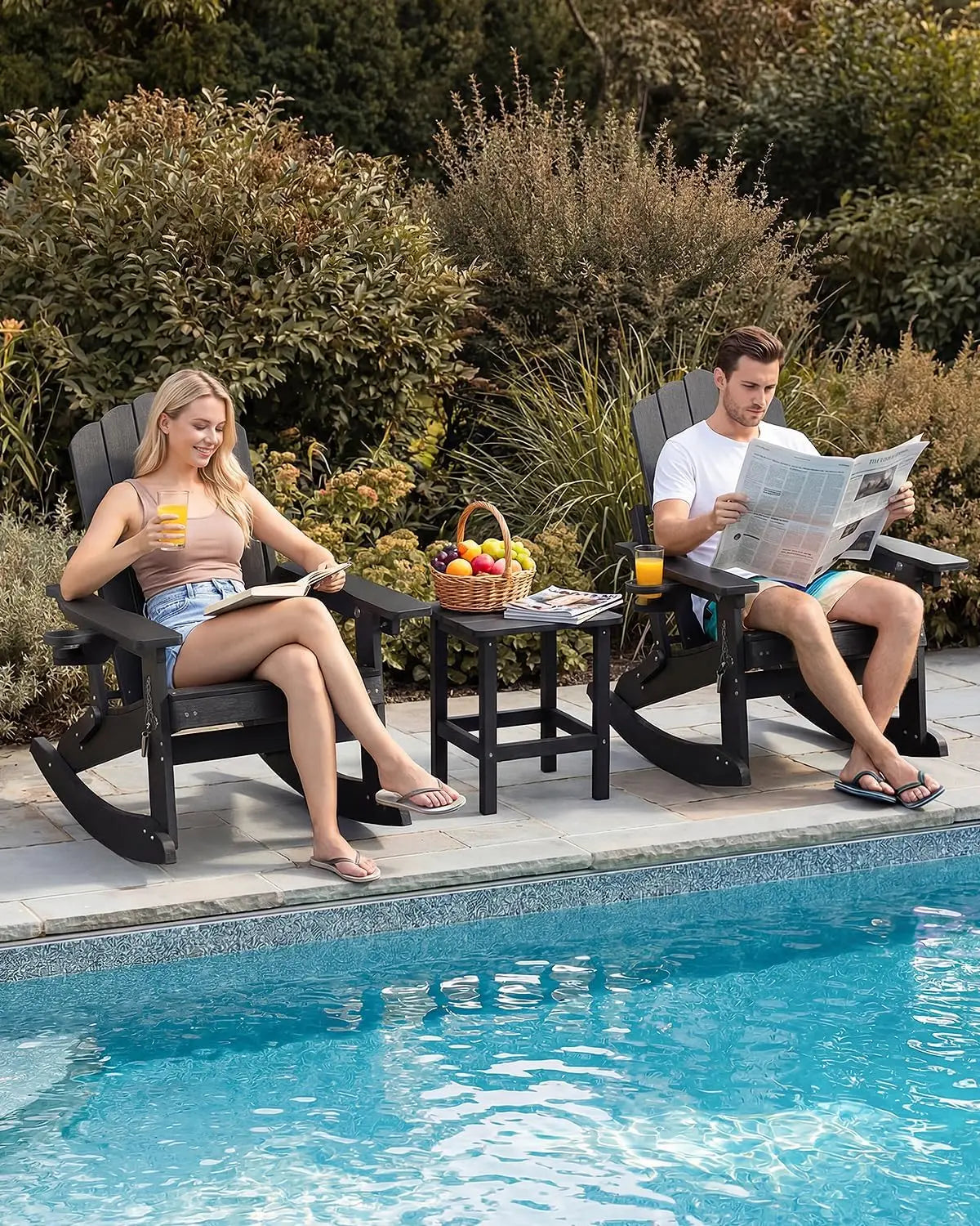 Adirondack Rocking Chairs With Retractable Ottoman And Cup Holders