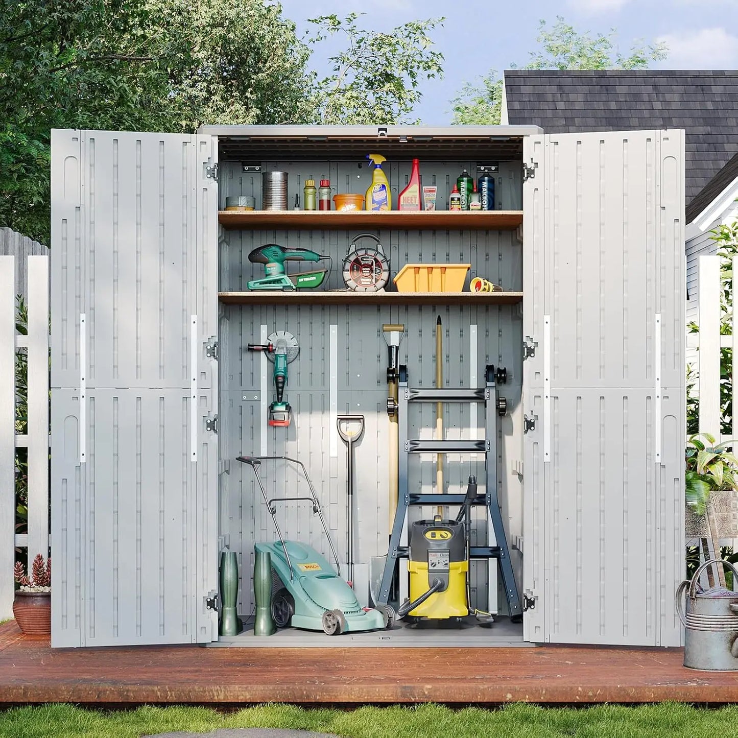 Vertical Outdoor Storage Shed Waterproof Cabinet With Floor For Garage Garden
