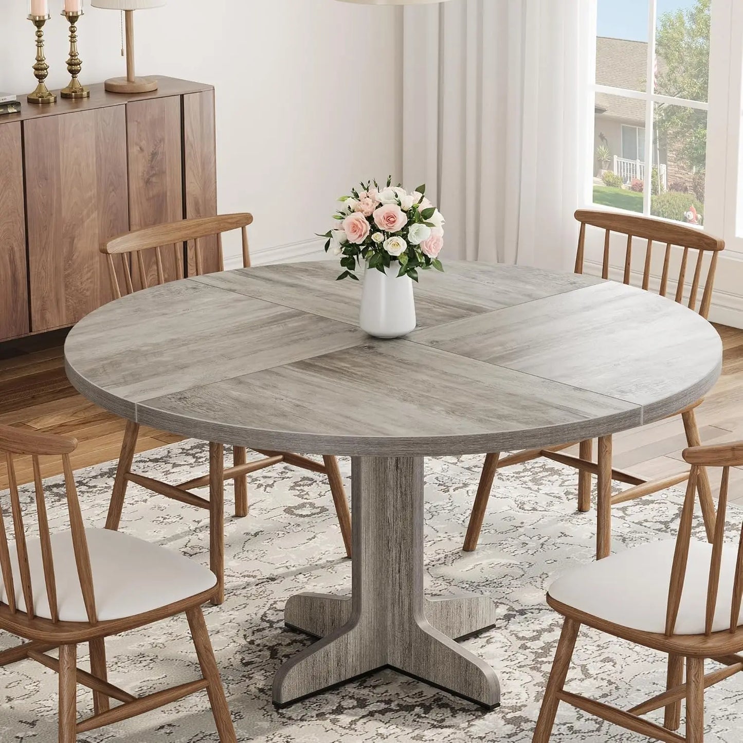 Studyset Round Dining Table Four Farmhouse Stable Base