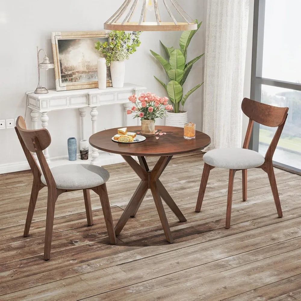 MKDK Mid Century Modern Round Dining Table Set For Two