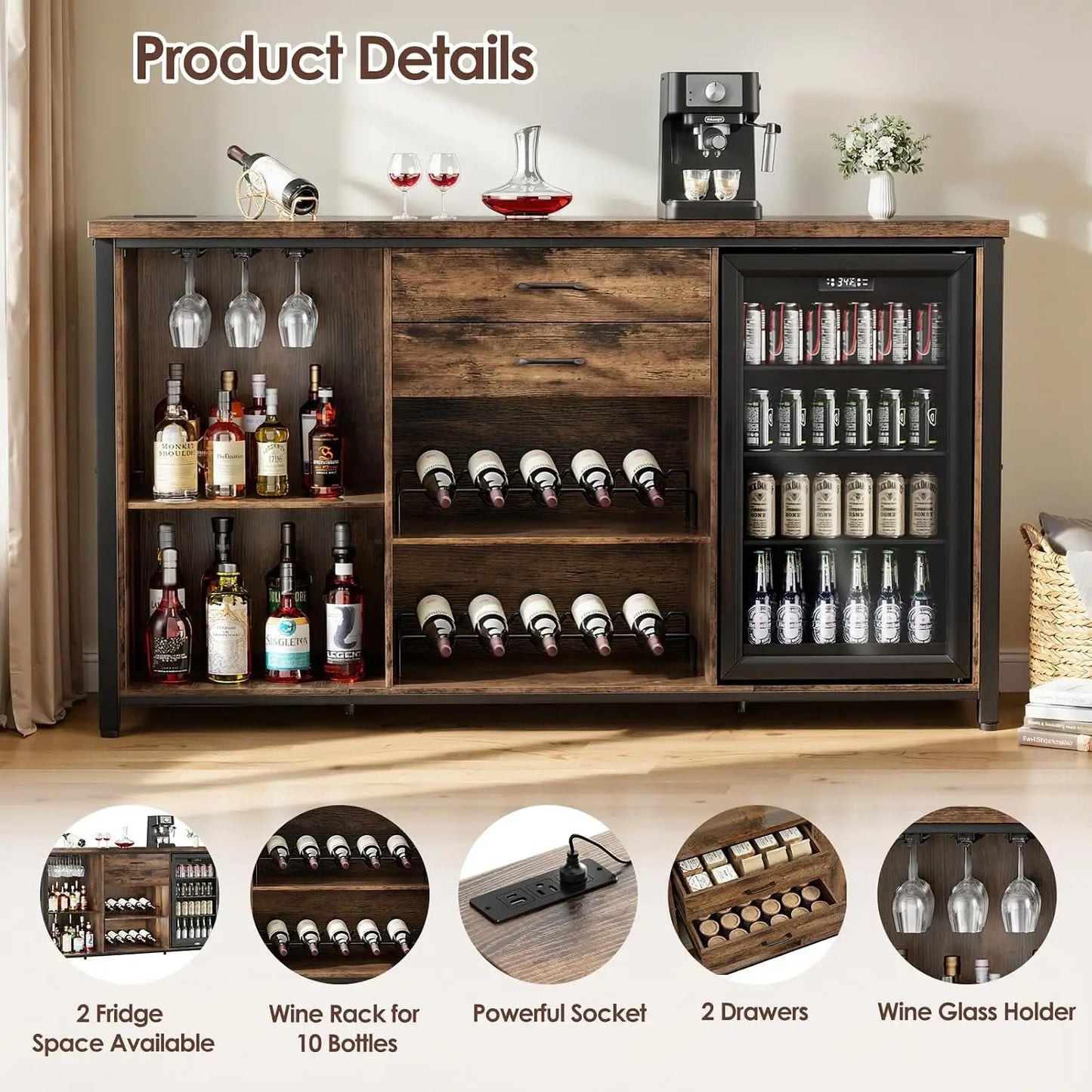 Coffee Bar Cabinet With Built In Fridge Spaces Wood Farmhouse Style