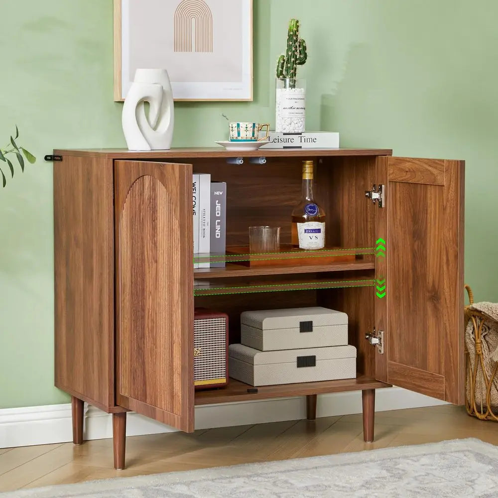 Fluted Sideboard Buffet Cabinet With Storage Mid Century Modern Arched