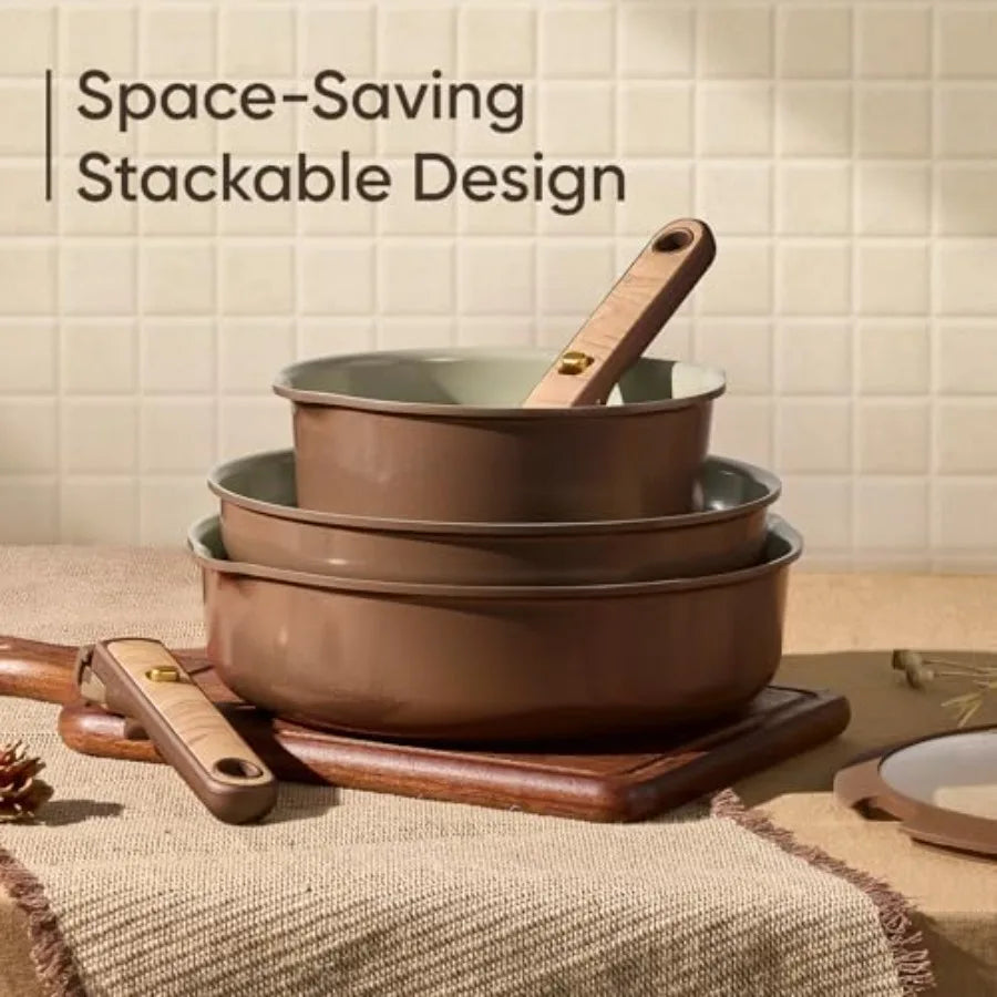 Ceramic Cookware Set Nonstick With Detachable Handle Induction Oven Safe