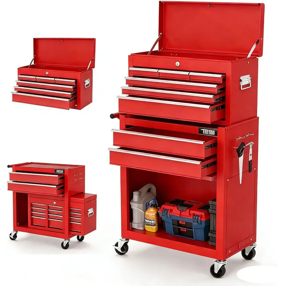 Portable Rolling Tool Chest With Detachable Top For Garage Workshop