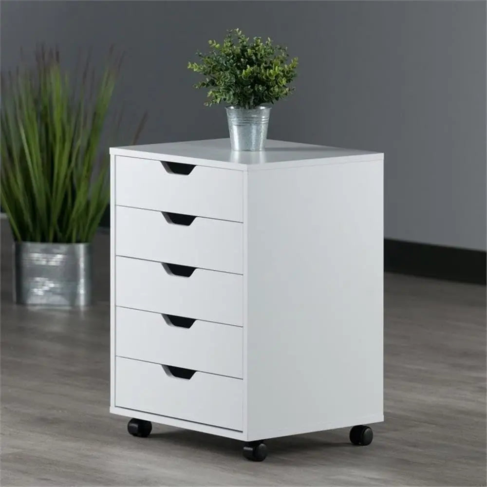 5 Drawer Mobile Wood Cabinet On Wheels For Home Office Organization