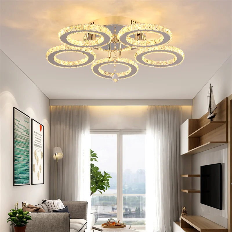 GreeLustr Crystal Pendant Light Ring Chandelier Living Room