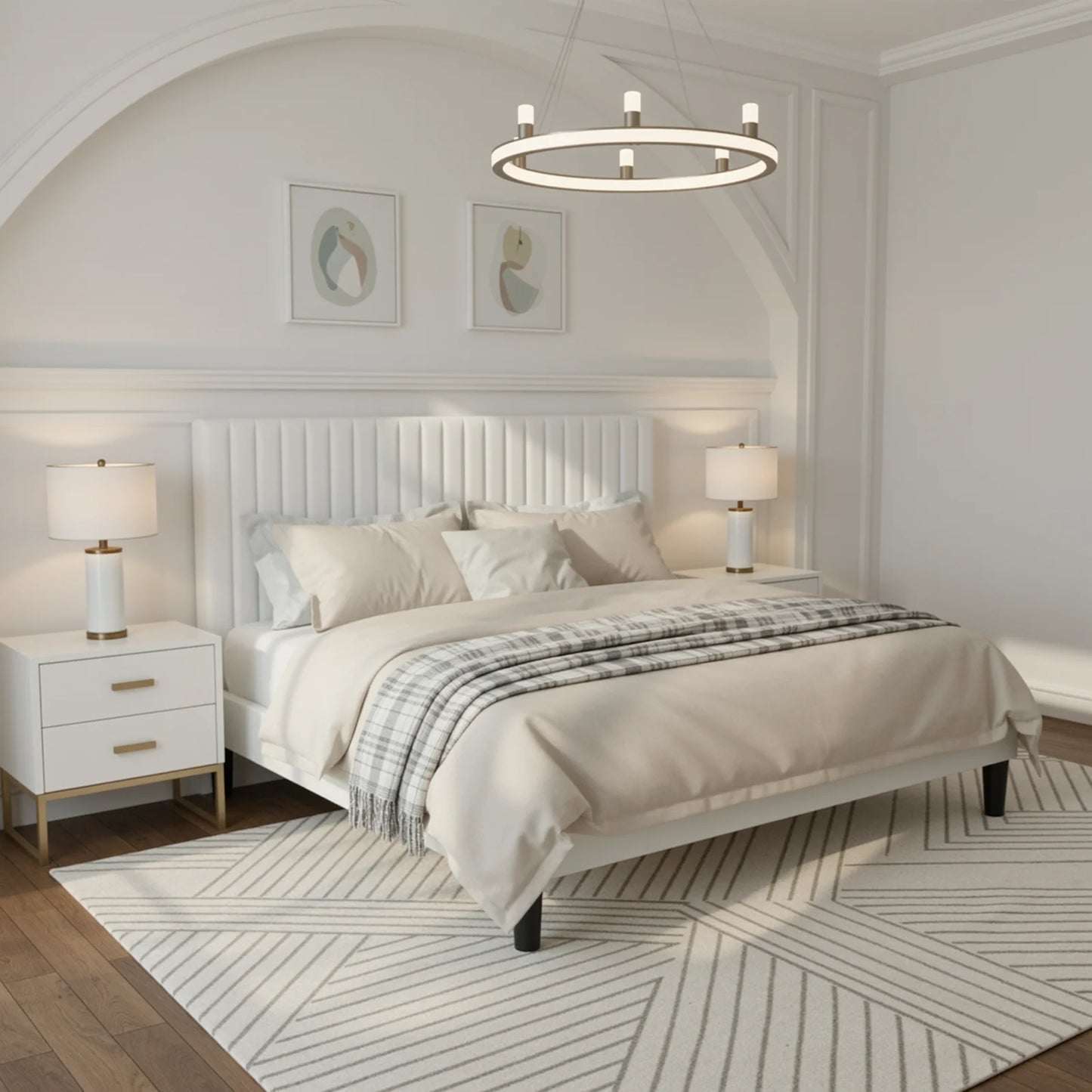 HOOMIC Velvet Upholstered Bed Frame With Vertical Channel Tufted Headboard