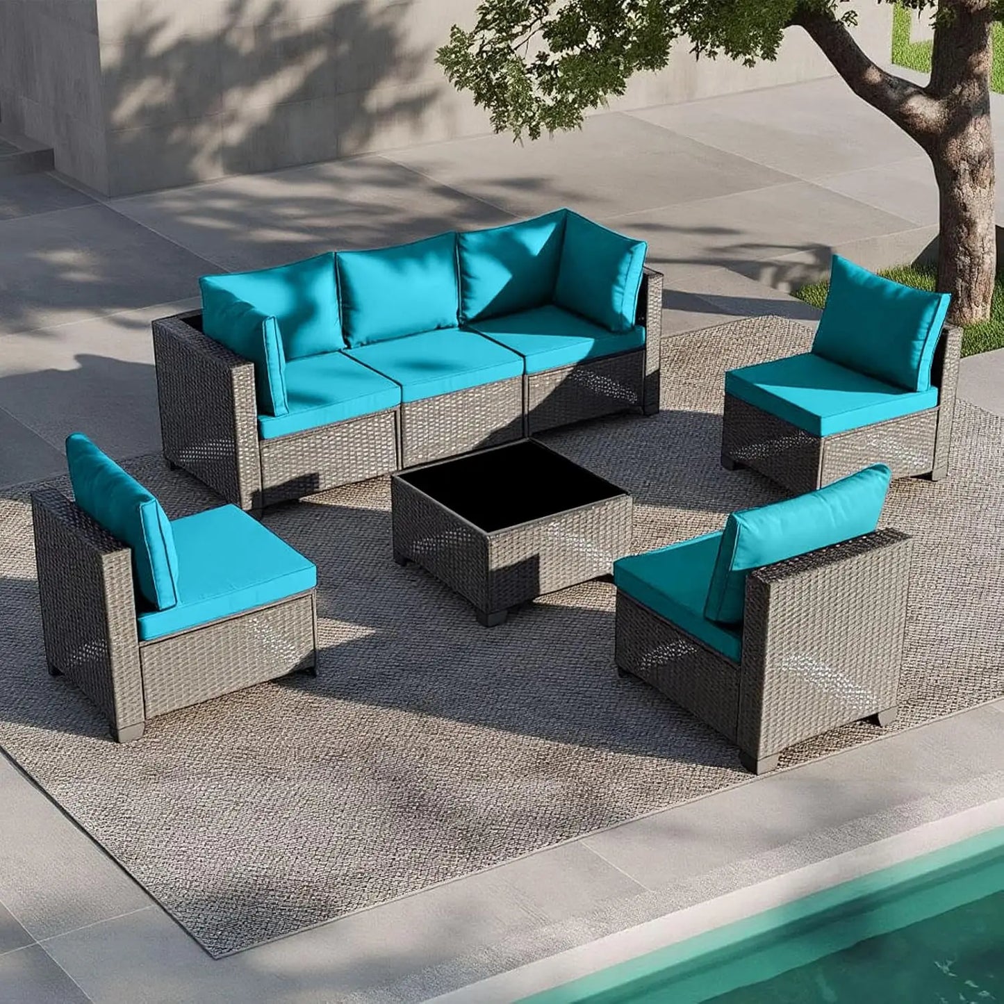 Outdoor Patio Furniture Set Rattan Wicker All Weather Sectional Sofa Glass Table