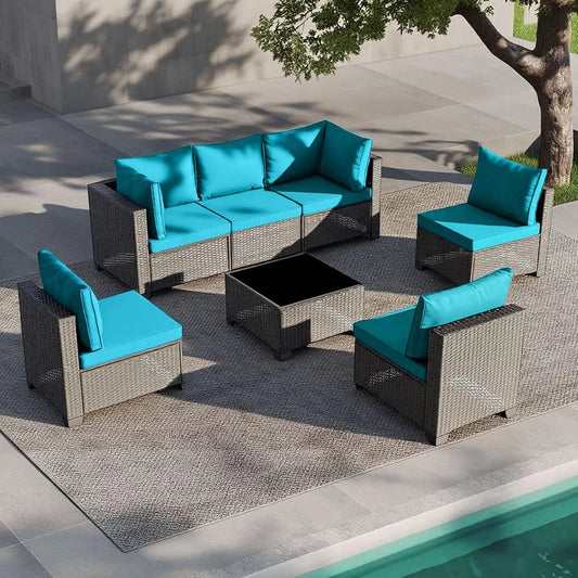 Outdoor Patio Furniture Set Rattan Wicker All Weather Sectional Sofa Glass Table