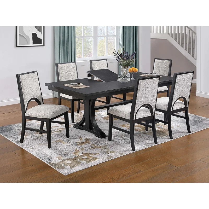 Trestle Base Dining Table With Fabric Chairs Modern Set