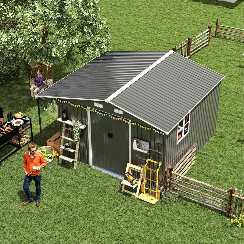 Oversized Metal Storage Shed With Lockable Door For Tools