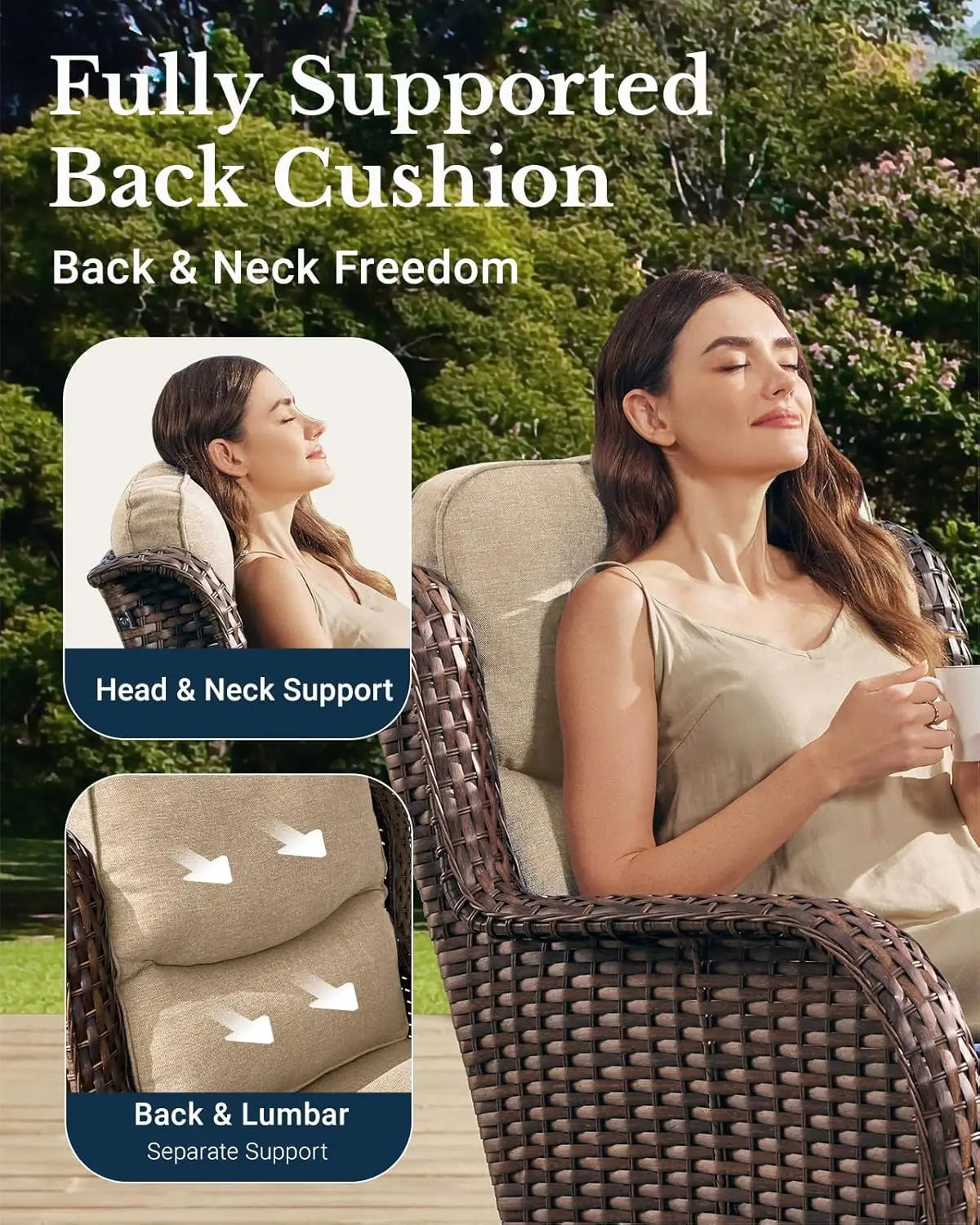 Luxury 5 Piece Wicker Patio Set With High Back Swivel Rocker Chairs