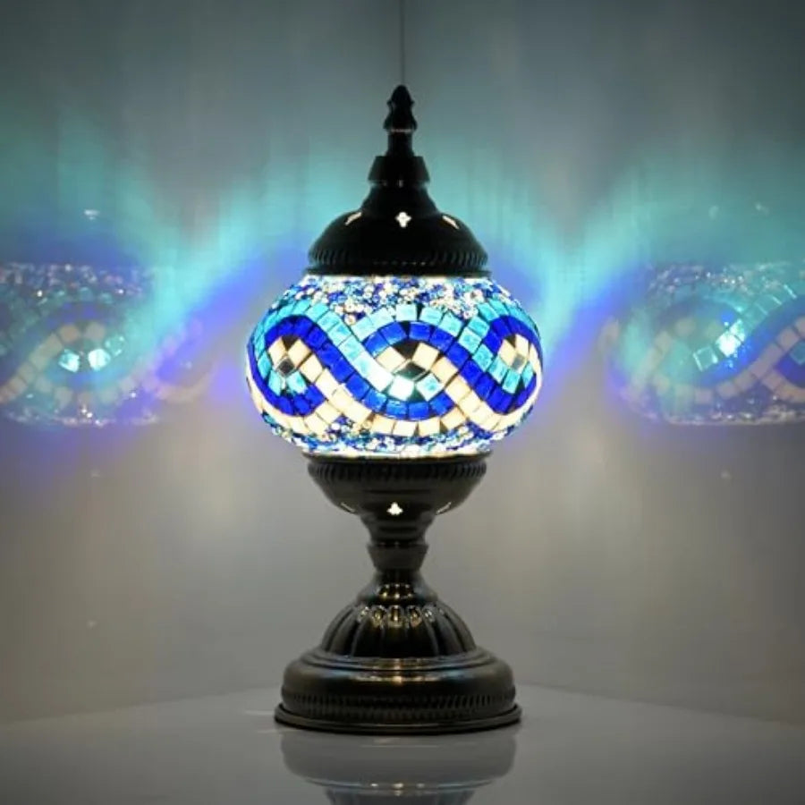 Turkish Moroccan Solar Table Lamp Handmade Mosaic Glass Lantern