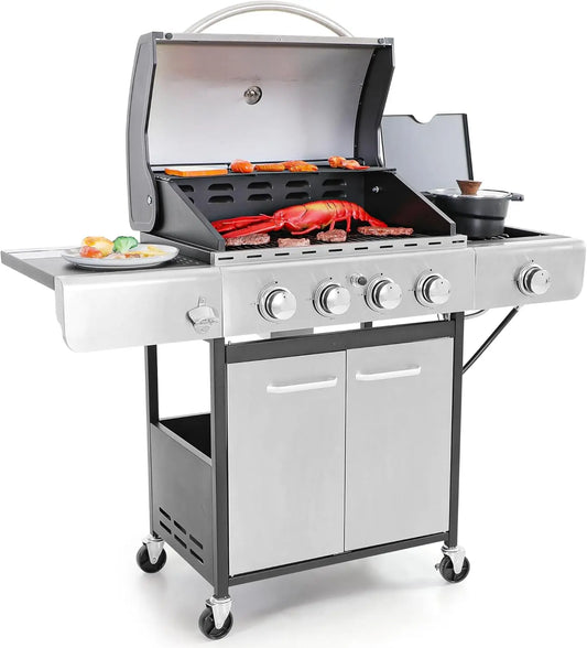 Propane 4-Burner BBQ Grill With Side Burner Stainless Steel