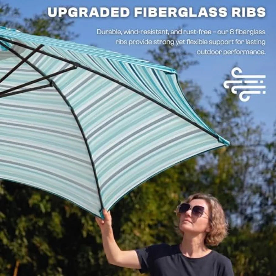 Patio Market Umbrella With Push Button Tilt Crank 6 Fiberglass Ribs UPF50 Plus