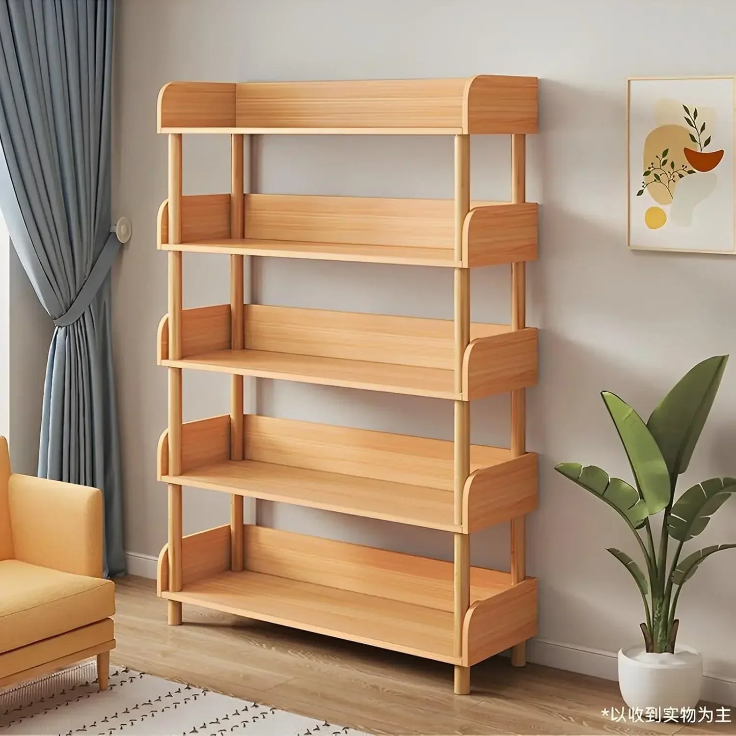 5 Tier Wooden Open Bookcase Modern Display Bookshelf Top Edge
