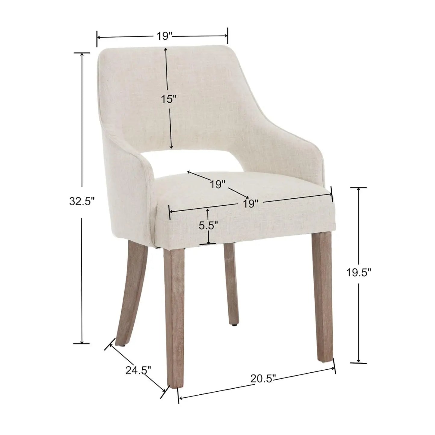 Farmhouse Linen Upholstered Dining Chairs With Arms Solid Wood Set