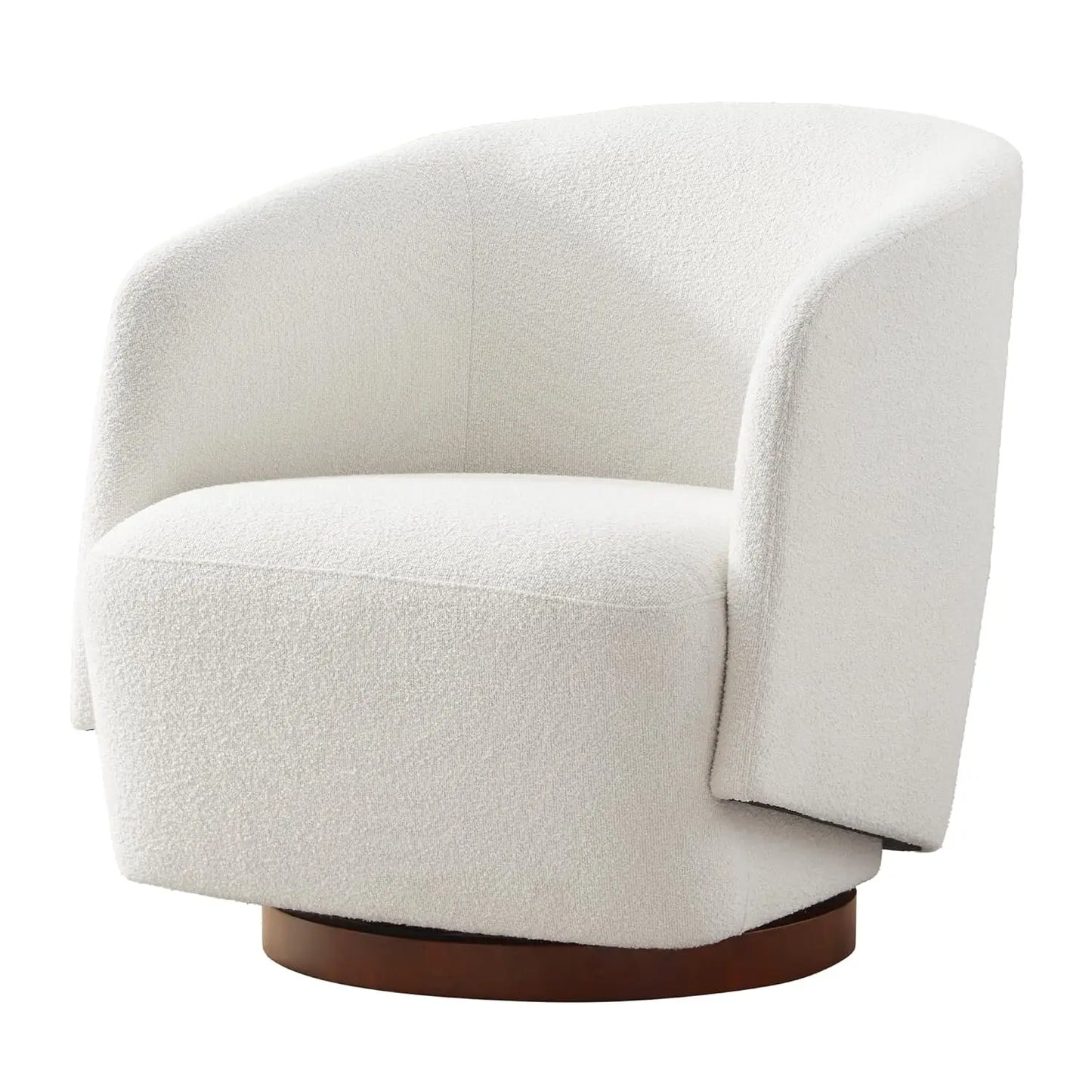 Boucle Swivel Accent Chair 360 Degree Upholstered Armchair Rubberwood Base