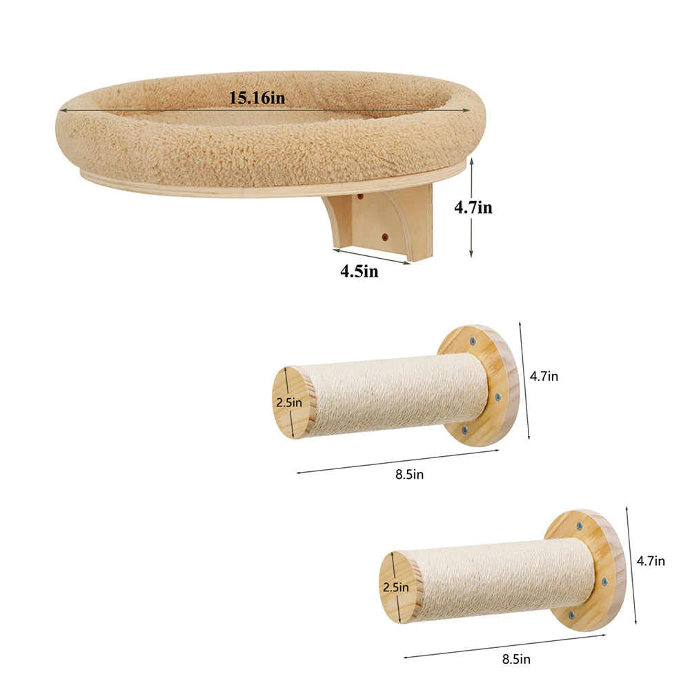 PETRAVEL Cat Wall Mounted Wooden Climbing Ladder Hammock Scratching Post