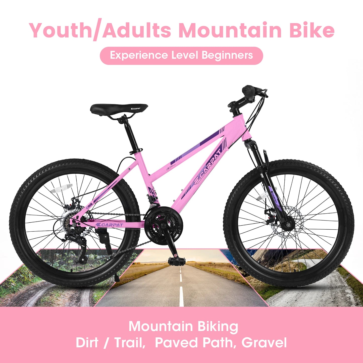 Ecarpat Women's Mountain Bike With 21 Speed Disc Brakes Front Fork Suspension
