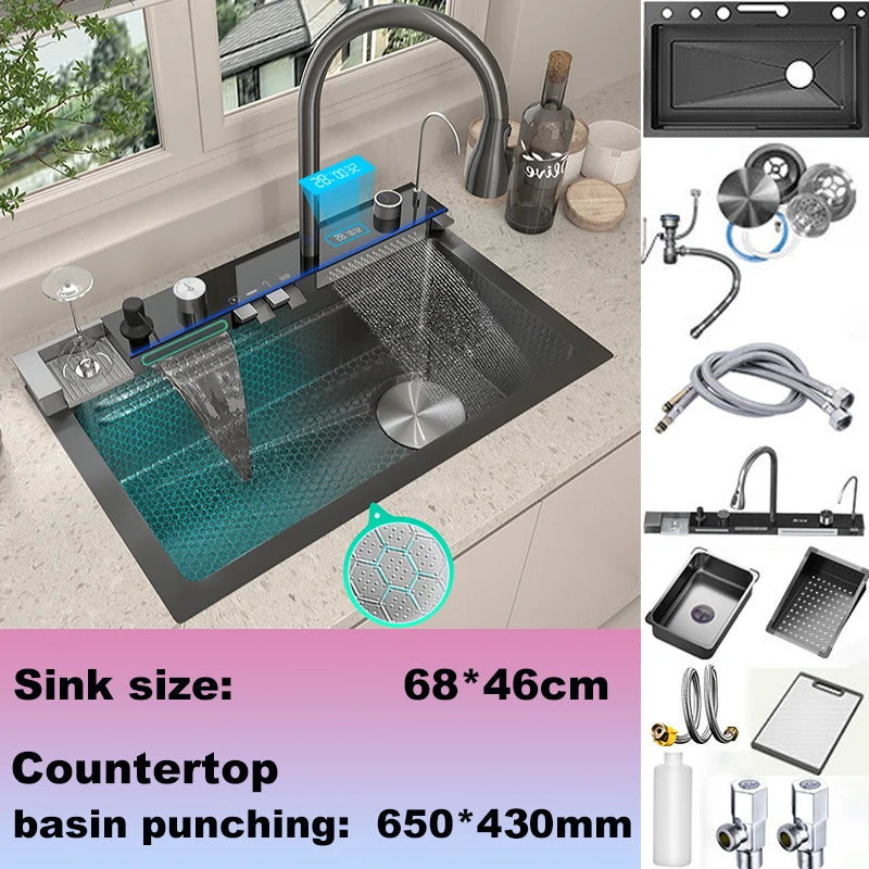 BusySink Stainless Steel Kitchen Sink With Faucet And Digital Display