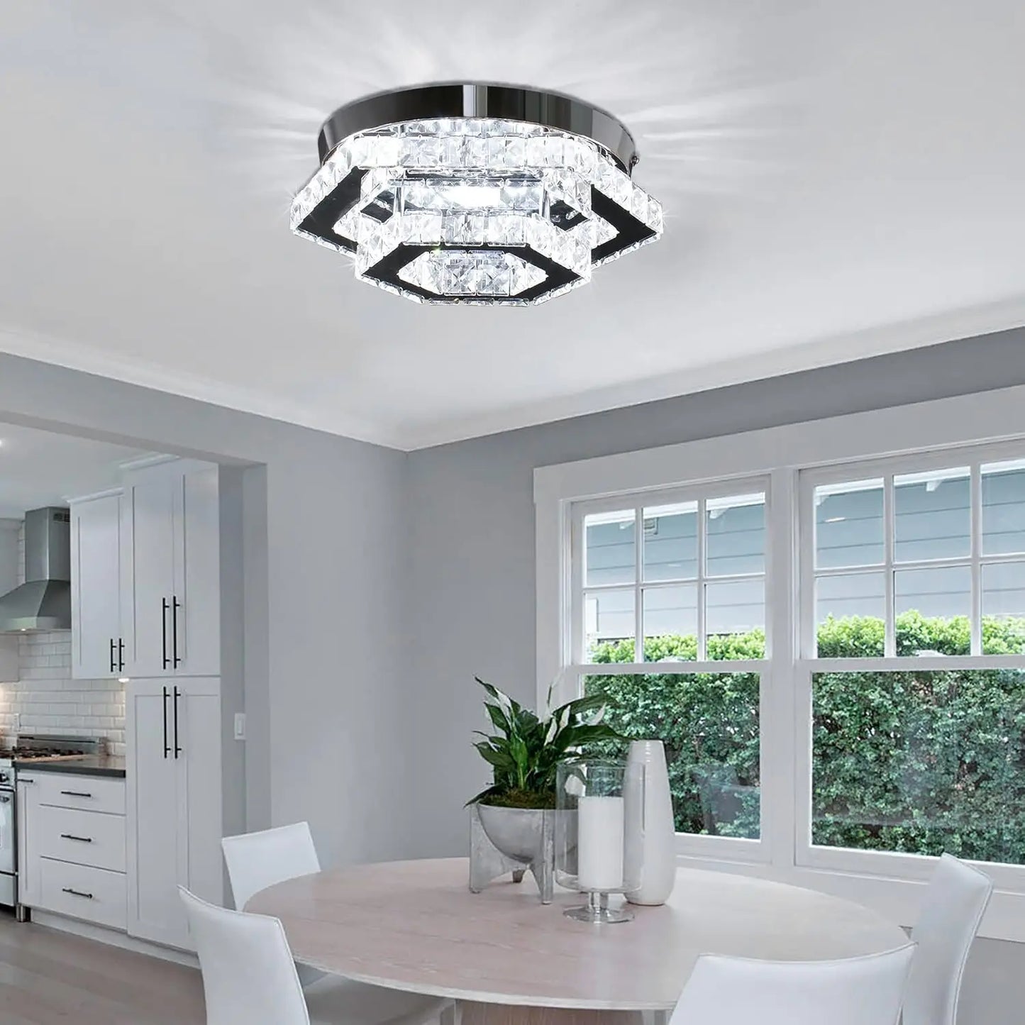 Frixchur Modern LED Crystal Flush Mount Ceiling Light