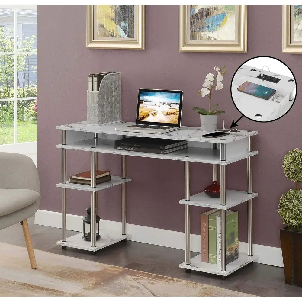 No Tools Student Desk With Charging Station And Shelves