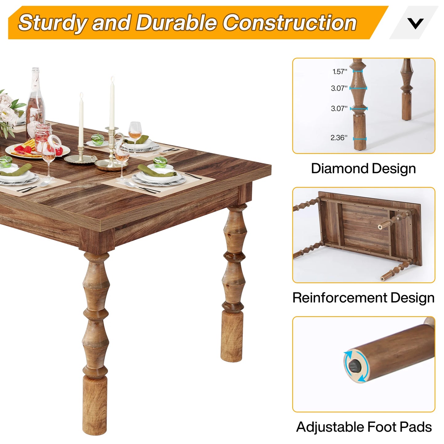 Tribesigns Wood Patio Table For 4 To 6 People Outdoor Dining