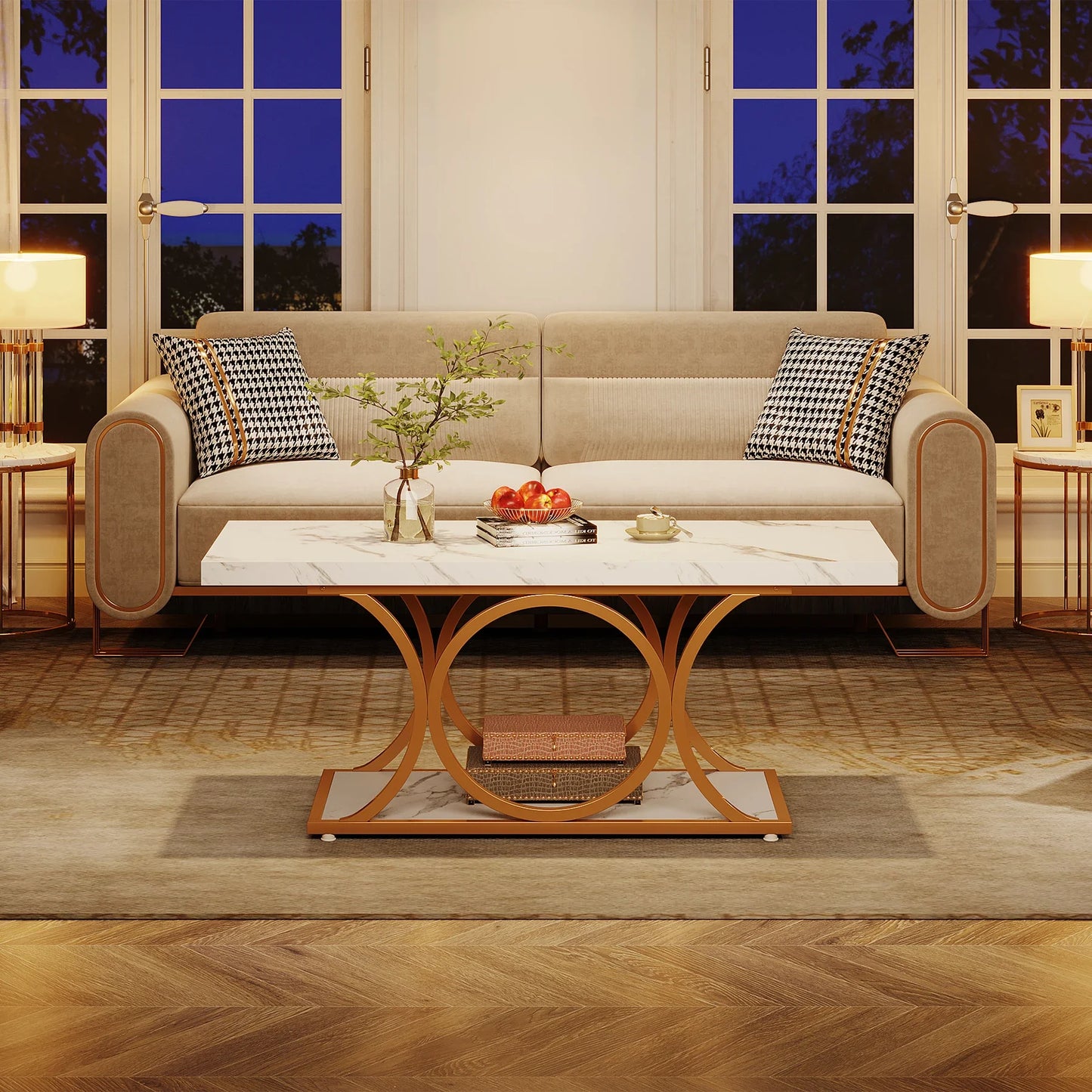 Tribesigns Rectangle Coffee Table Modern Faux Marble Wood