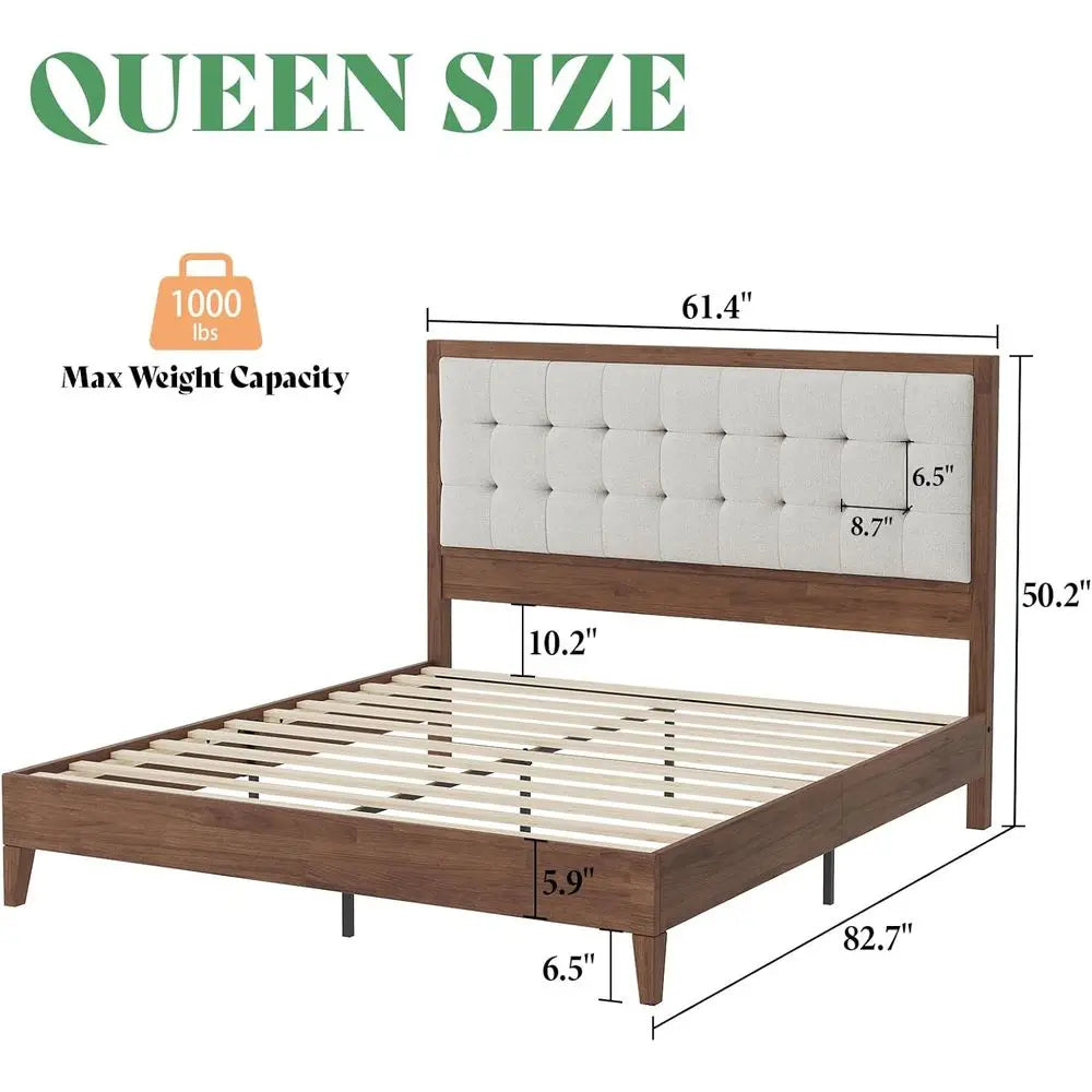 Walnut Century Style Solid Wood Queen Platform Bed