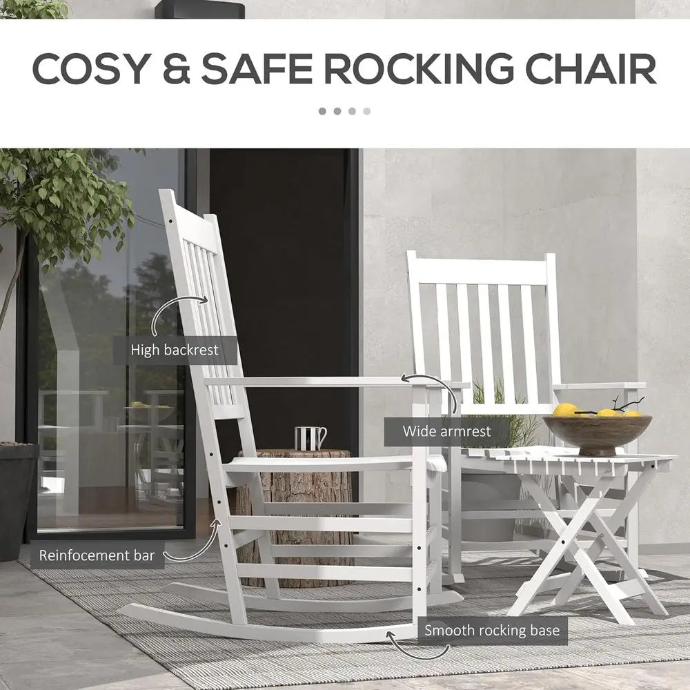 Two Piece White Wooden Outdoor Rocking Chair Set