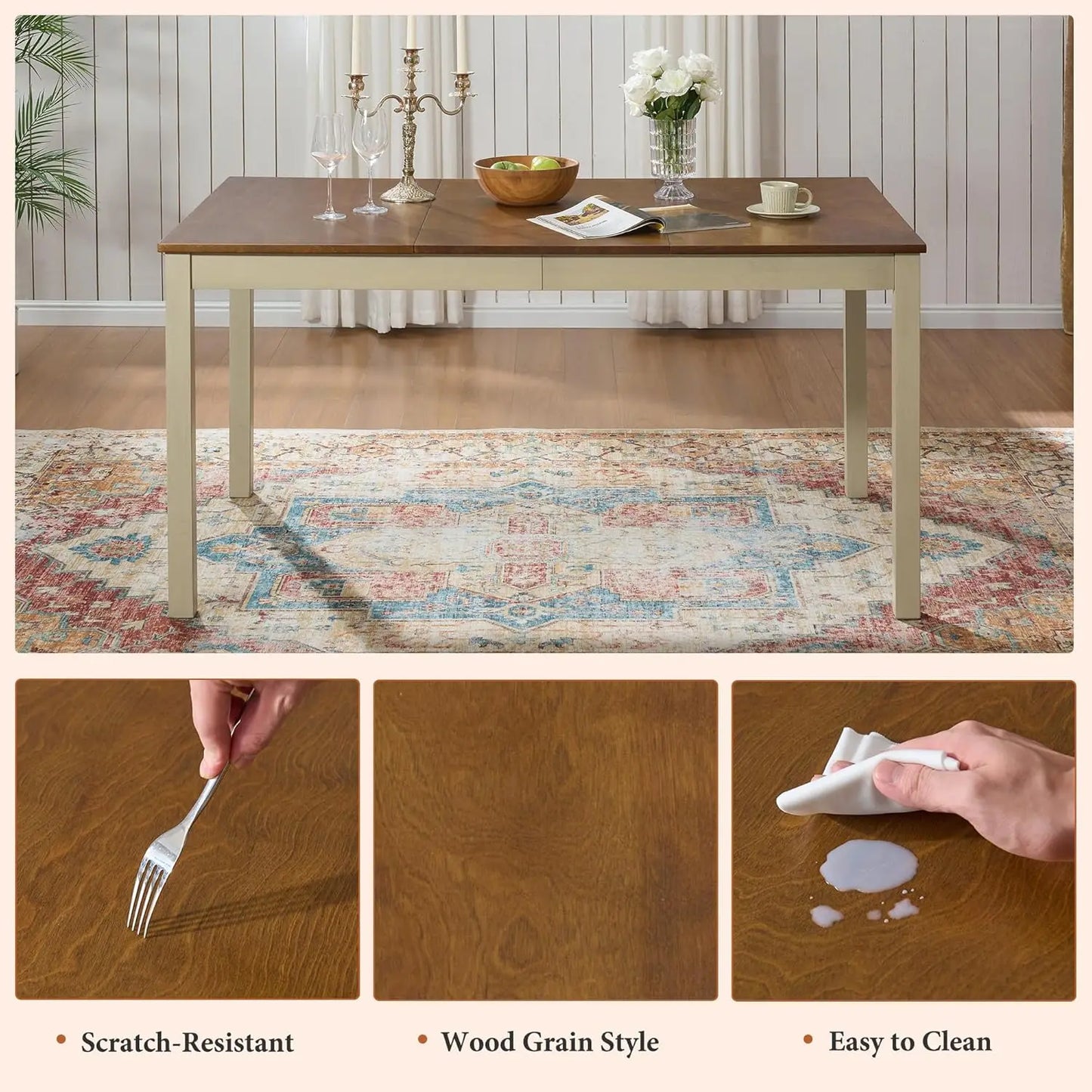 Solid Wood Dining Table Set With Upholstered Chairs