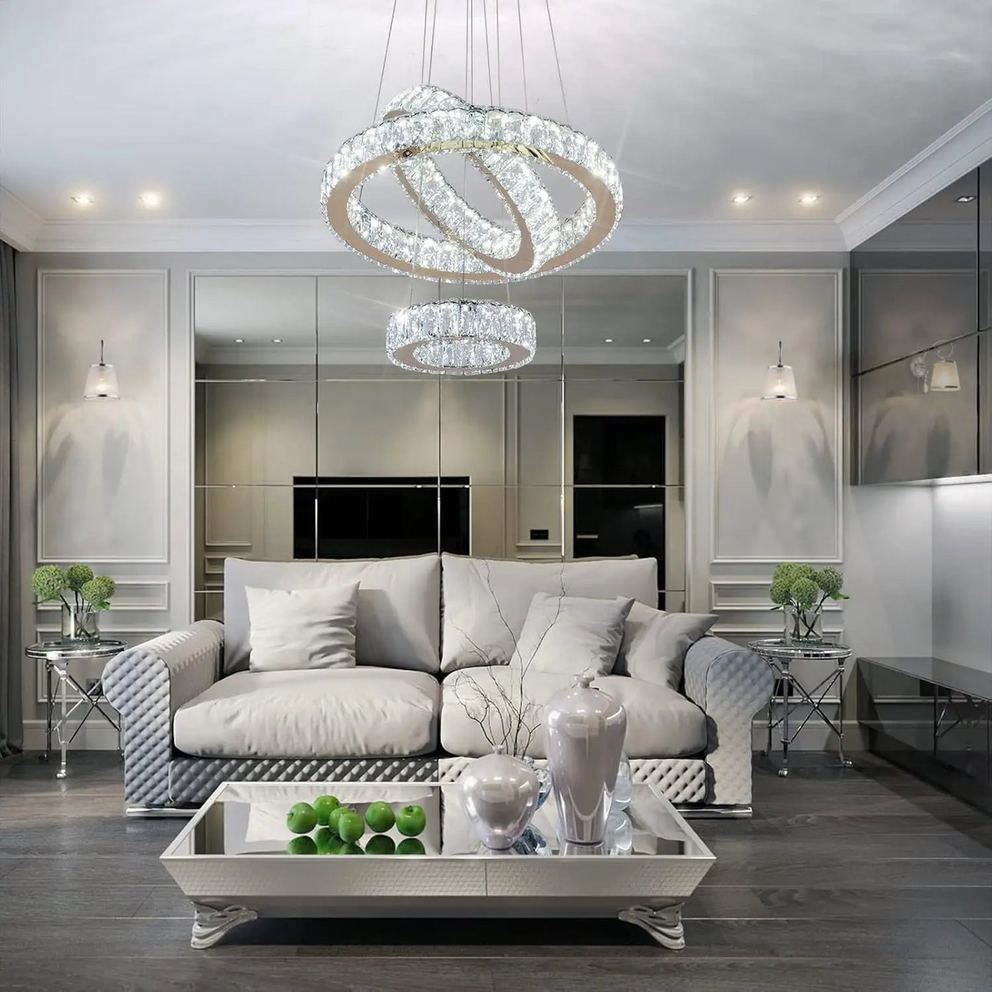 FRIXCHUR Modern LED Ring Crystal Ceiling Light Pendant Fixture