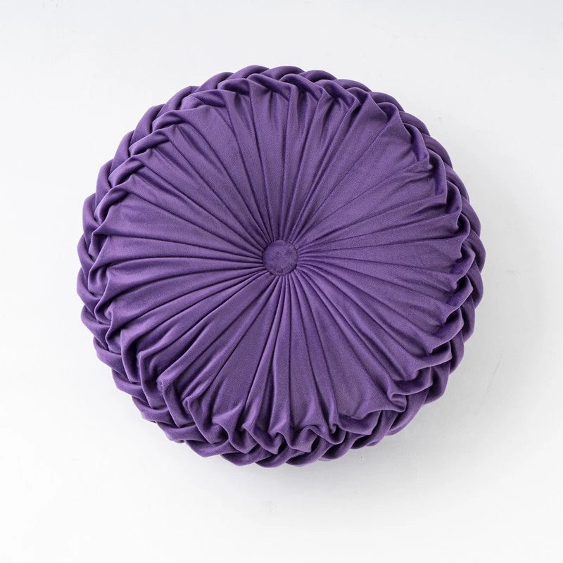 Round Velvet Pleated Decorative Throw Pillow