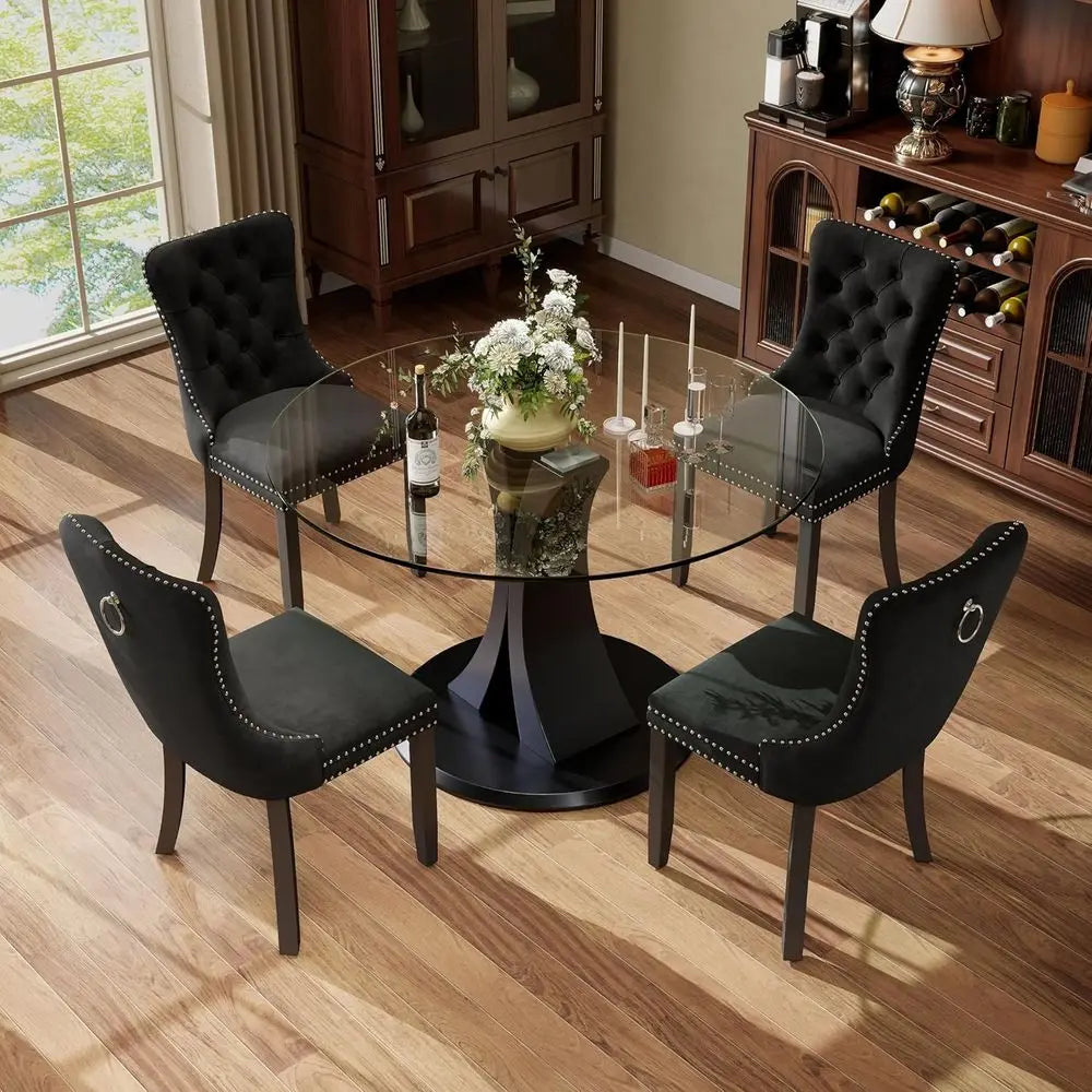 Tempered Glass Dining Table With Velvet Chairs Modern Scandinavian Set