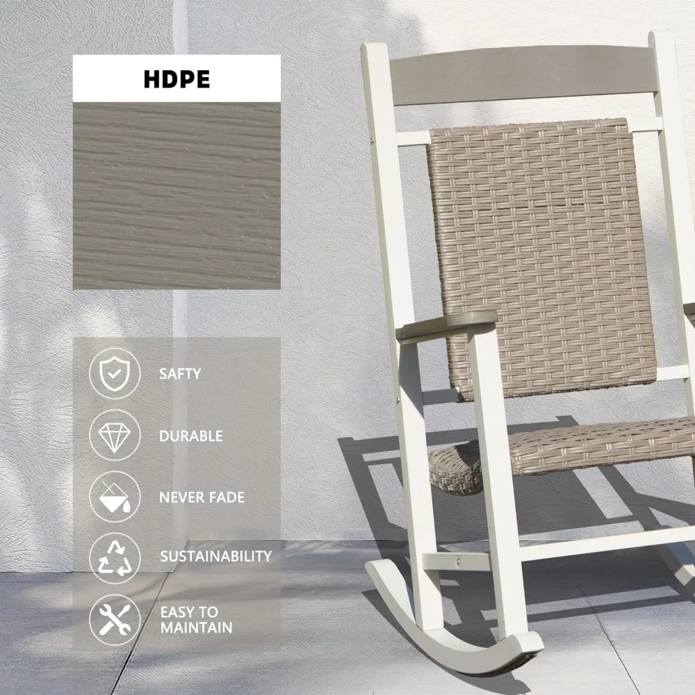 Domi Outdoor Rocking Chairs Set of 3, Durable HDPE Patio Oversized Rockers for Adults, Wicker Rocking Chair with 380lbs Support,