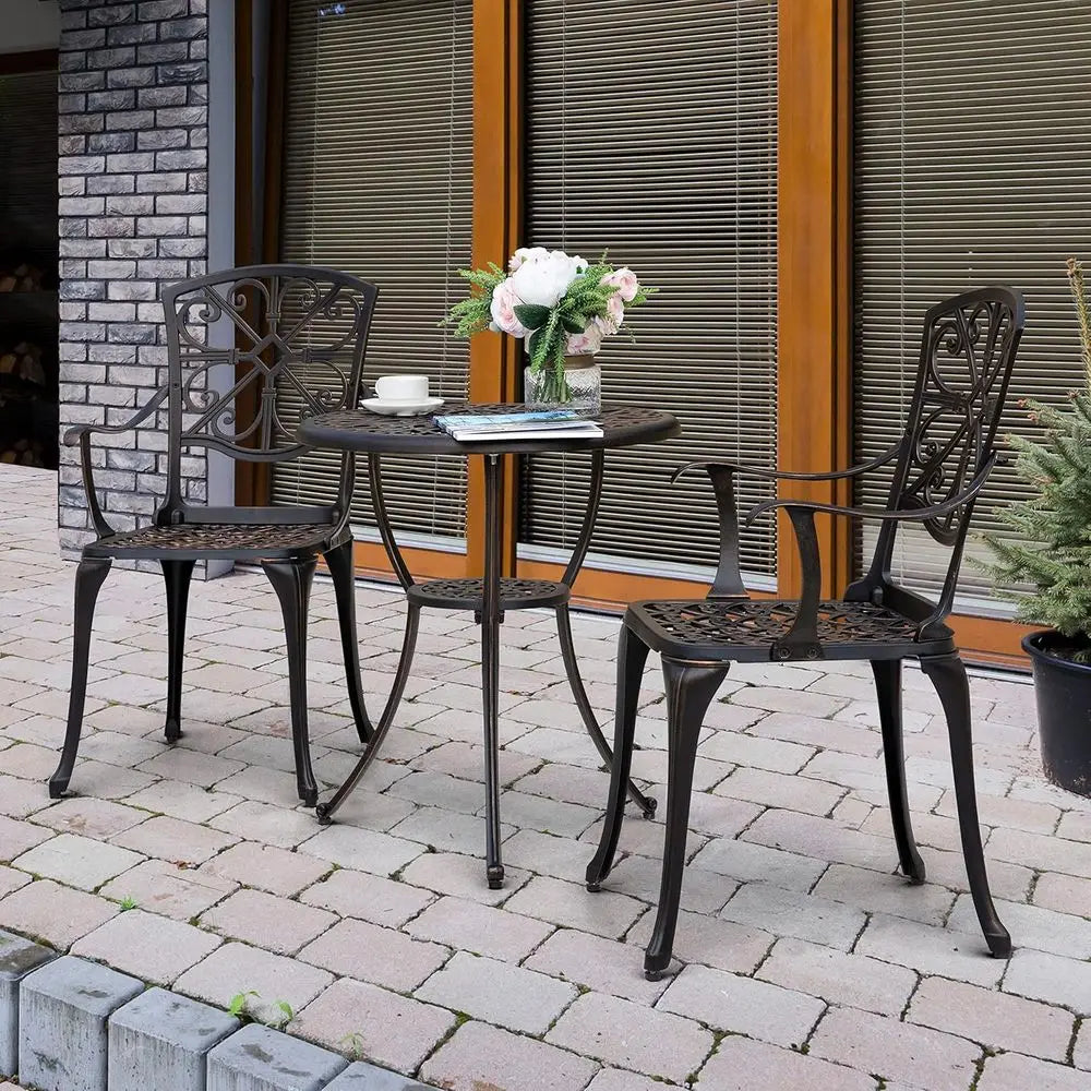 Bistro Set 3 Piece Outdoor All Weather Cast Patio Bistro Set Patio Table and Chairs Set o 2 with Umbrella Hole or Backyard, Balc
